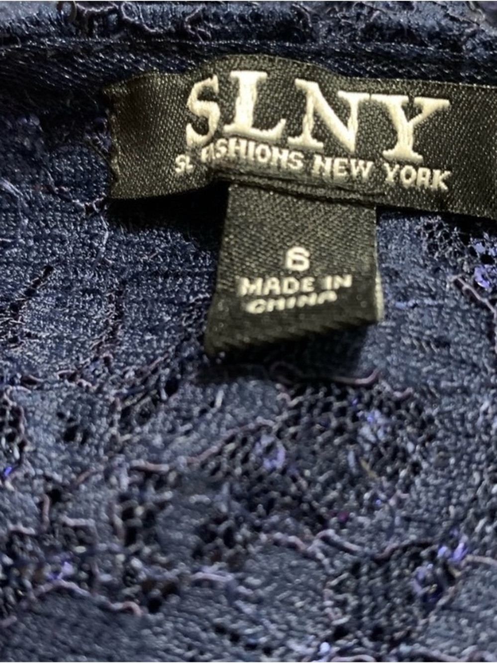 Classic Navy Lace A-Line Dress - Women's Evening Dress - Picture 12 of 15